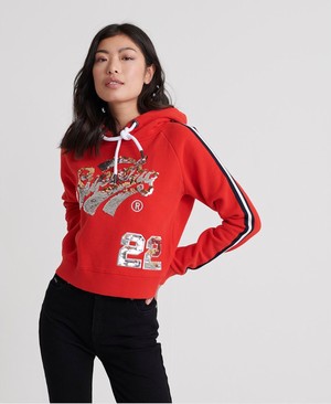 Superdry Classic Boutique Athletic Női Kapucnis Pulóver Piros | KMXHE2579